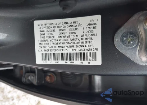 2012 Honda Civic Lx from USA, damaged, VIN 2HGFB2F58CH308165
